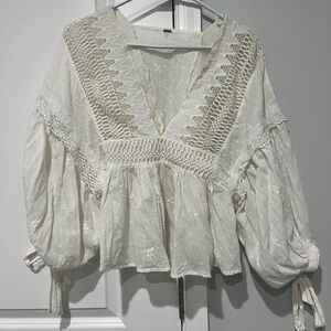 Free People Cream Textured Blouse